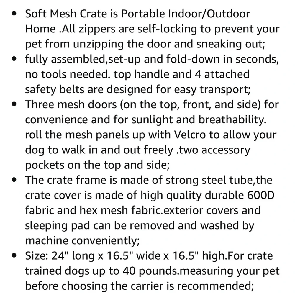 NEW 3Door 24” Indoor/Outdoor Folding Soft Pet Crate
